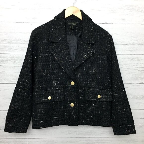 House of Harlow 1960 Jackets & Blazers - House of Harlow 1960 Women's Coat Black and Gold Metallic Thread Button Front S